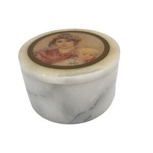 Edna Hibel Art Trinket Box Mother and Child Round Marble Stone White Vintage